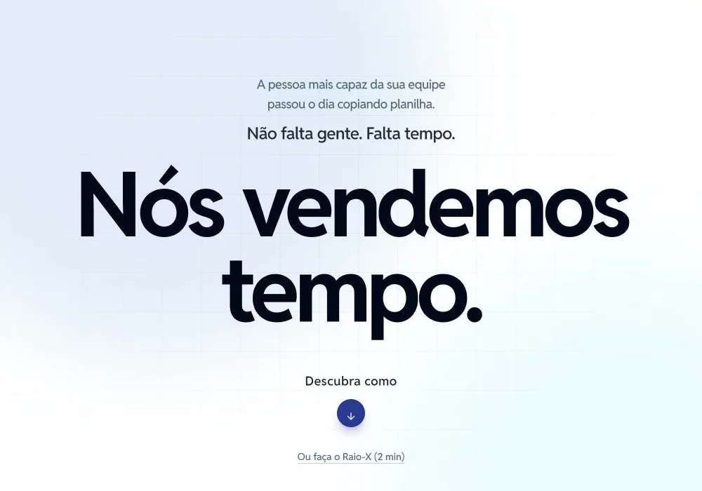 Página inicial da TAI Tecnologia: Nós vendemos tempo, sobre automação de processos e agentes de IA.